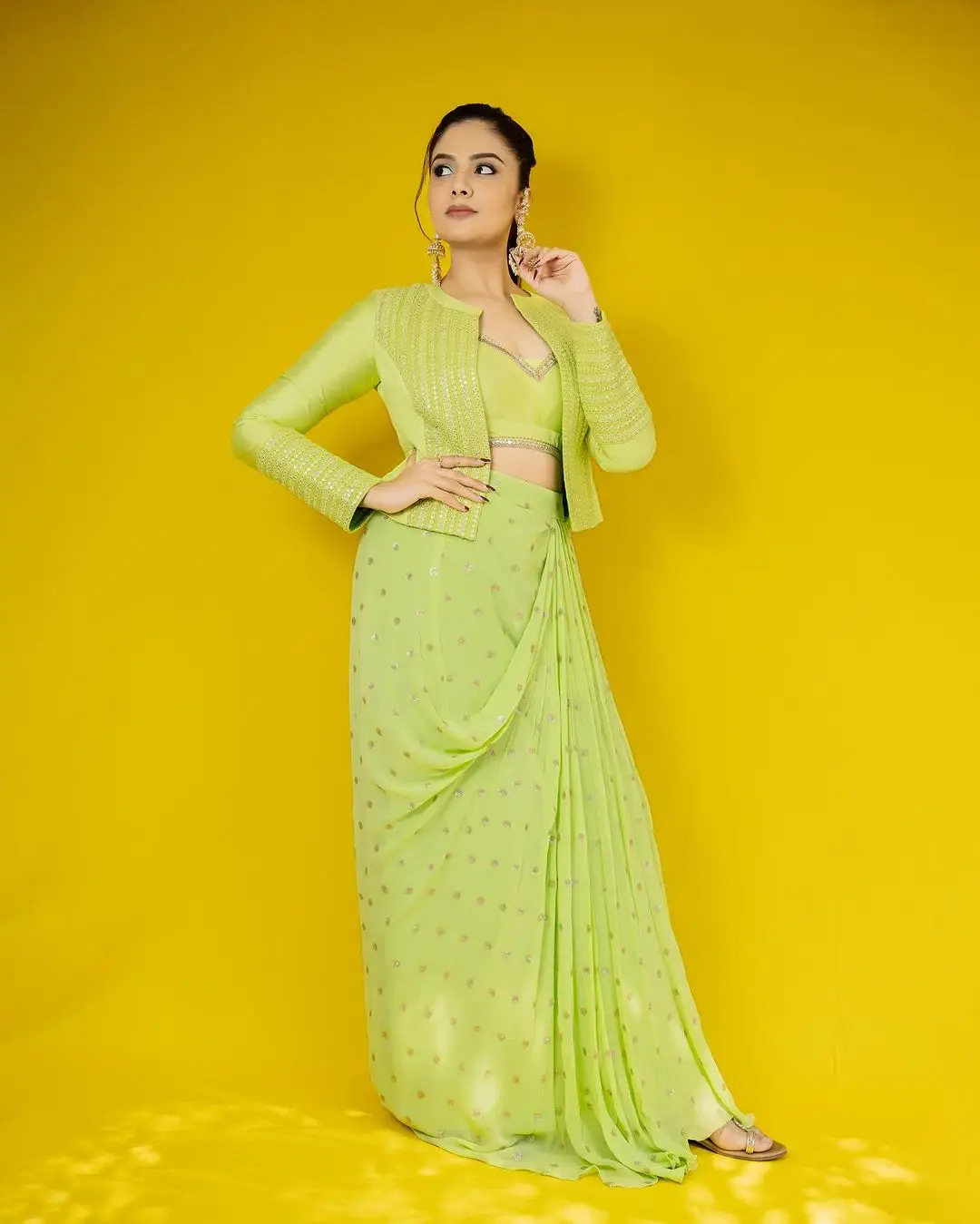 Gemini TV Actress Sreemukhi in Green Lehenga Choli